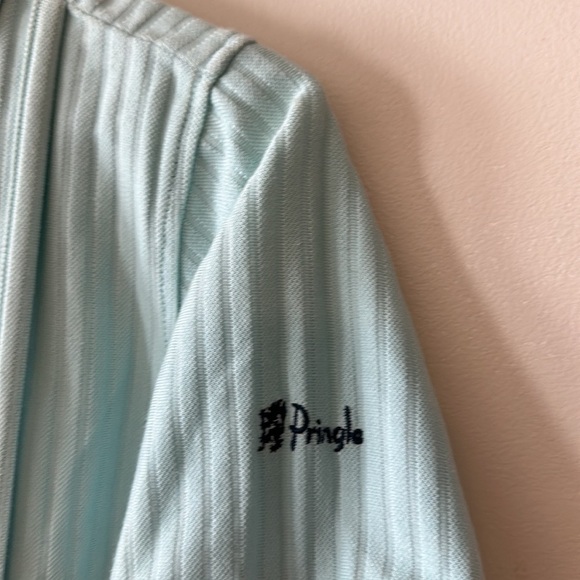 PRINGLE of Scotland Golf Polo Quarter Zip Ribbed Turquoise Seafoam Short Sleeve - Picture 6 of 9